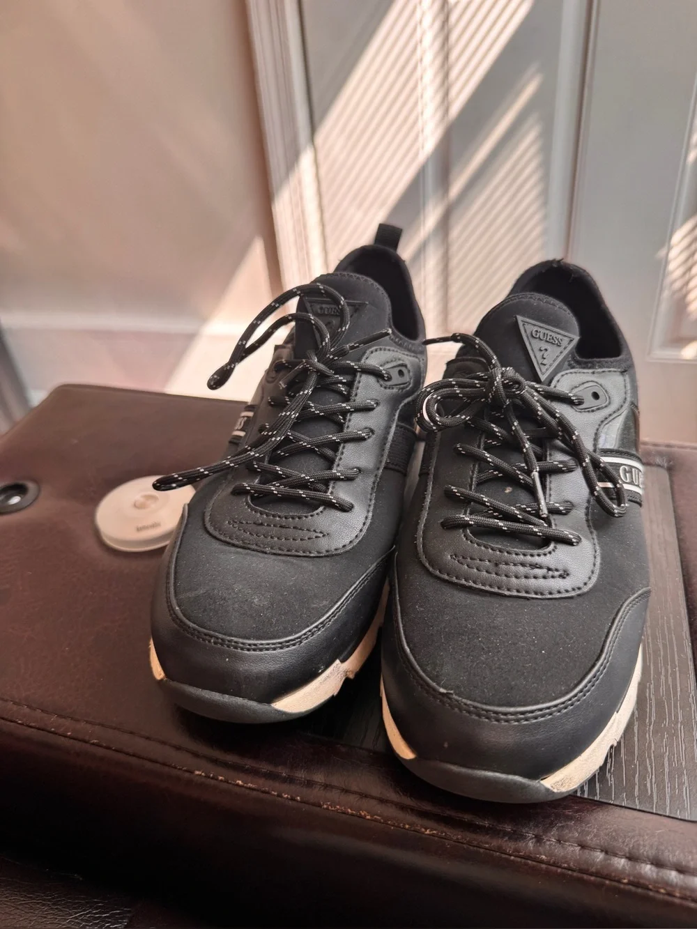 Guess Men's Black Lace-Up Chunky Sneakers with White Accent